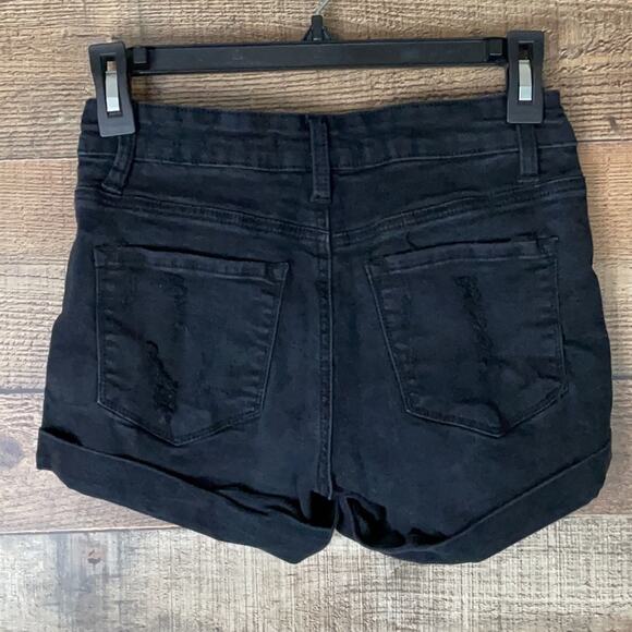 Kancan Destroyed Jean Shorts Cuffed Hem Black Denim Size 5 26 - Picture 10 of 11